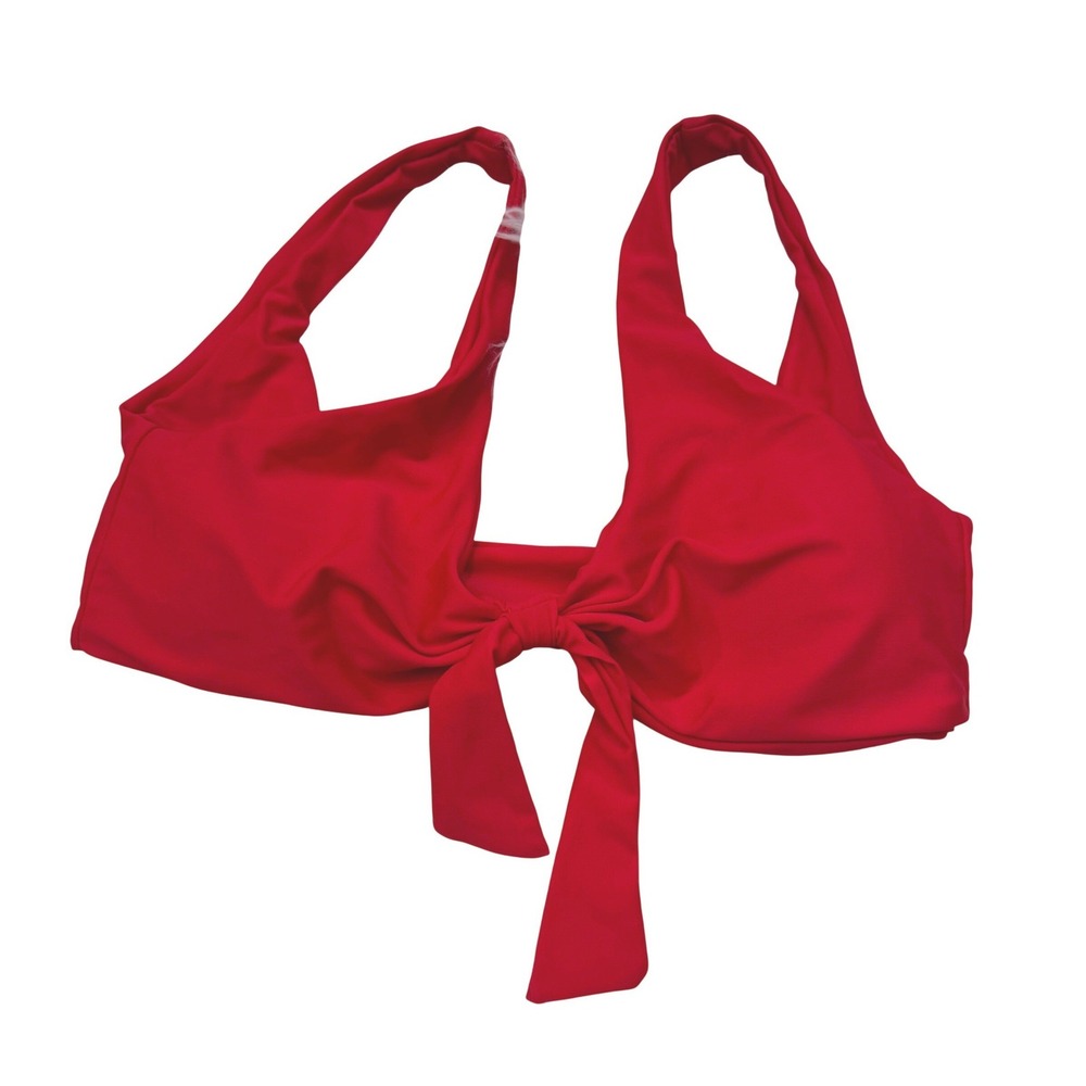 NWOT Red Front Tie Knot Bikini Top Wide Strap Scoop Neck Swimwear Medium NWOT